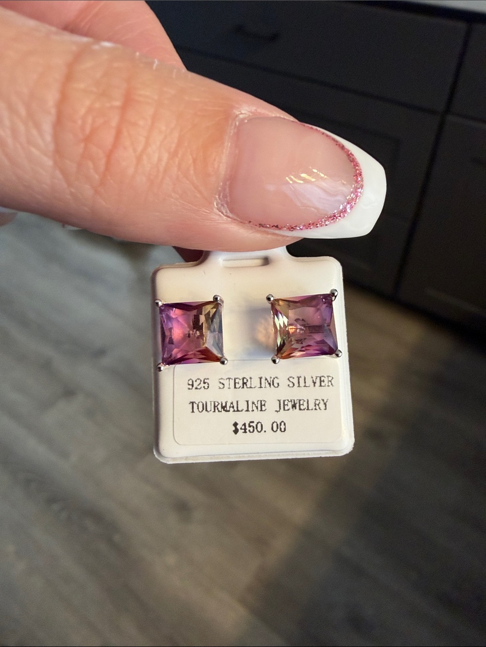 Silver Purple Tourmaline Square Stud Earrings